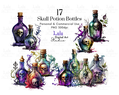 17 Skull Potion Bottles - Gothic Fantasy Apothecary creepy chic decor