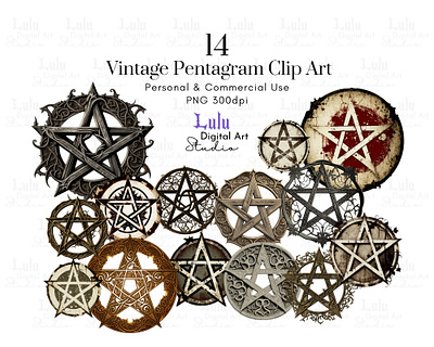 14 Vintage Pentagram Clip Art - Digital Design Assets retro spiritual designs