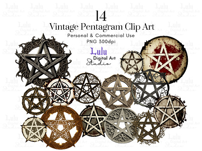 14 Vintage Pentagram Clip Art - Digital Design Assets retro spiritual designs