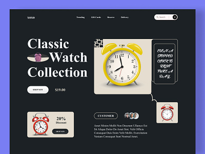 Classic Watch Web site Design: Landing Page / Home Page UI branding clock clock shop dailyui design home page landing page product shop ui ux watch web webdesigner website