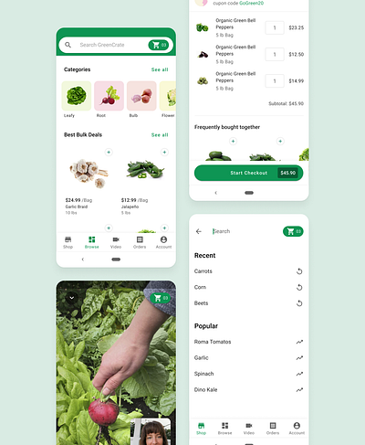 GreenCrate app branding delivery app design grocery app logo material mobile produce ui uiux video