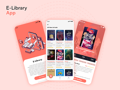 E-Library App Design app design application design book reading branding buy books design e library e library books graphics illustration library app design logo online book reading online books read online books ui ui ux webdesign website concept website design