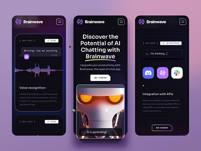 Brainwave AI Landing Page Kit – Mobile version 3d 3d illustration ai landing page ai ui kit app design clean illustration landing ai kit landing page midjourney minimal mobile mobile app mobile design roadmap ui ui design ux ux design web design