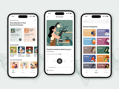 Podcast App app design graphic design illustration ios music podcast ui ux vector