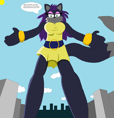 Grau Wants To Give You A Huge Hug anthro character dress fantasy females funny furry giants girly heroes illustration kaiju mobian sonic superpowers titans vixen wholesome women yellow