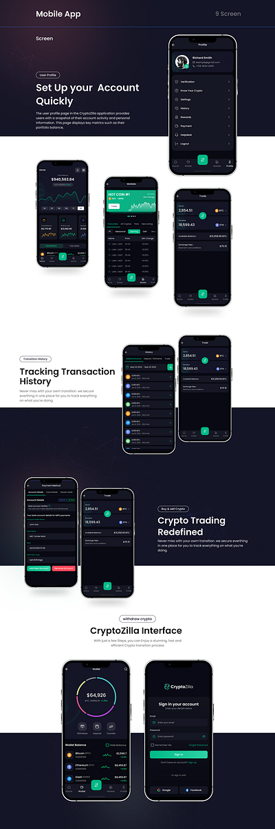 CryptoZilla-React Native CLI Cryptocurrency Mobile App Template creative crypto cryptocurrency design mobile mobile application product design react react native template uiux web design website