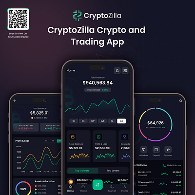 CryptoZilla-React Native CLI Cryptocurrency Mobile App Template app creative crypto design mobile app post product design social media social media post template trending uiux website