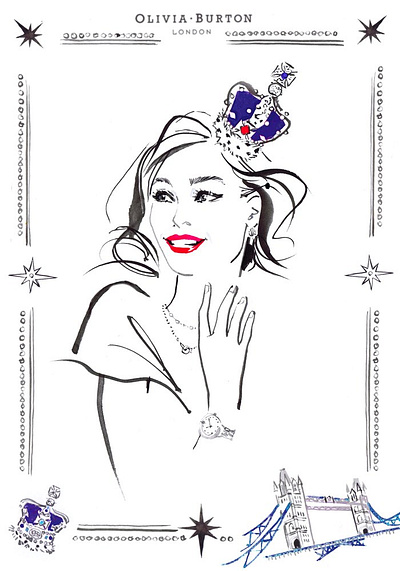 The Coronation at Olivia Burton X Jacqueline Bissett event fashion illustration live drawing london portraits royalty