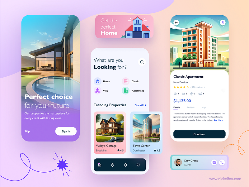 ARC Real Estate Mobile App art branding color design exploration illustration minimal property search property visualization ui vector