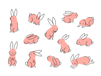 Doodle rabbits bunny character concept cute design doodle easter illustration line minimalistic rabbits vector