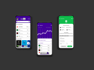 Subscription Management app Ui screens analitics animation app branding design design dystem graphic design home illustration logo mobileapp payments subscription ui ux vector