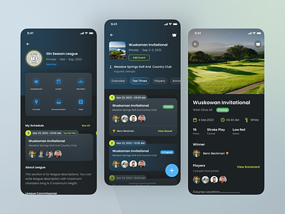 Avid - League Detail and Event Detail android dark mode design game game settings gameplay golf app golf hole golf round ios league mobile app player score app sport team tournament tracking ui ux