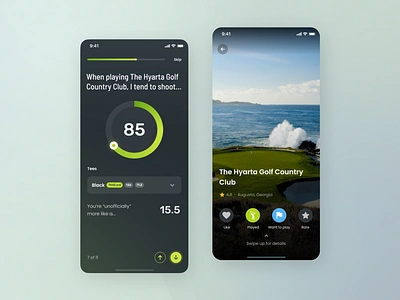 Avid - Onboarding and Course app clean course design game golf golf course golf game golf handicap golf scoreboard golf tees handicap minimal onboarding scoreboard tee time tees ui ux