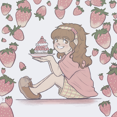 Strawberry girl character cute girl girl illustration strawberry