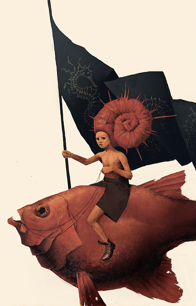 little Poseidon book cover boy cover fantasy fish flag illustration poster red