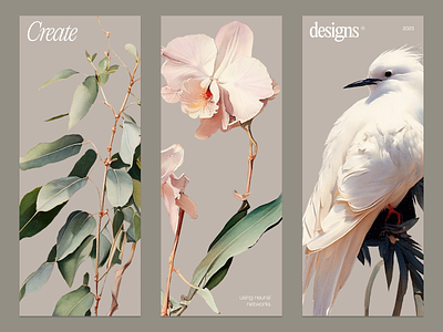 Design triptych assets bird botanic botanical designer floral flower luxury design modern poster retro watercolor