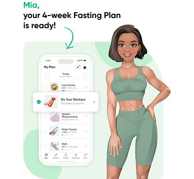 Character concept and illustrations for a fasting plan app app design graphic design illustration ui ux vector webdesign