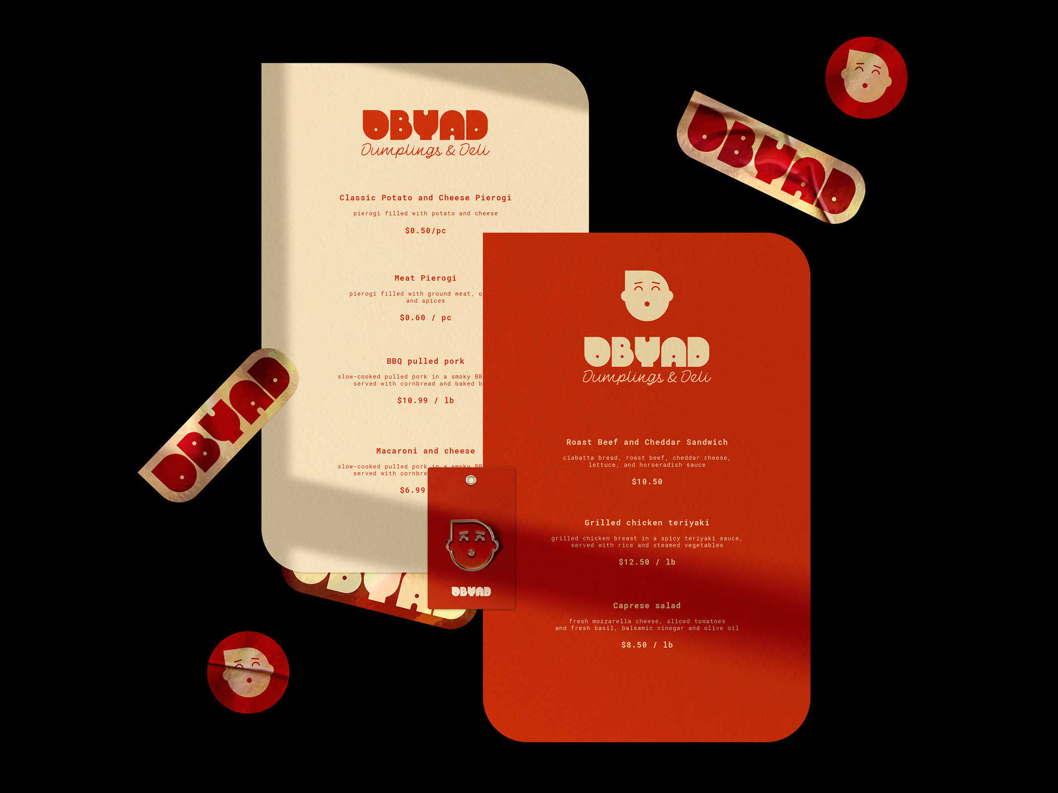 OBYAD Dumplings & Deli animation brand design brand identity brandbook branding case study deli dumplings food food branding kinetic branding logo logotype menu motion graphics restaurant stickers style book ux design