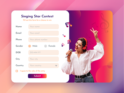 Singing contest registration page #DailyUI contest design music singing contest ui ui design web page