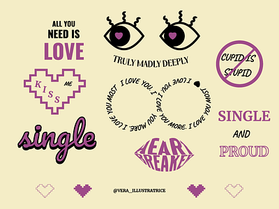 Valentine's Day Stickers adobe illustrator illustration love stickers valentines day vector