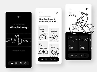Voice search app concept app application bike black cycling design figma illustration line mobile procreate sound soundwave texture ui ui design ux voice white
