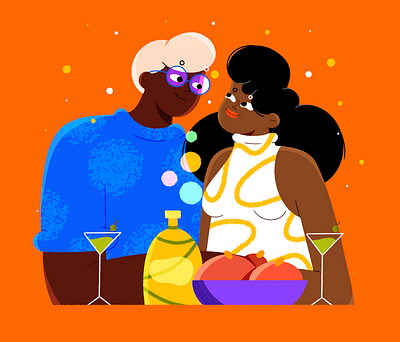 Date night 2d adobe afro character design commercial couple cute date design drink family food graphic design illustration love people procreate red together vector