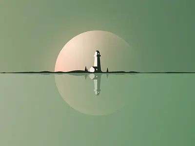 Lighthouse 4k background green illustration landscape lighthouse minimal moon reflection simple sun wallpaper