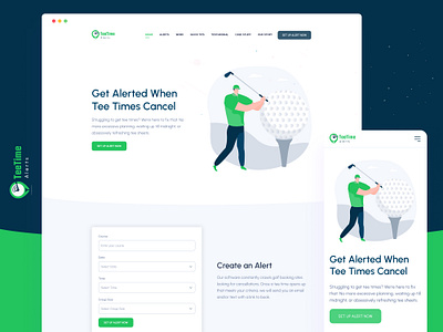 TeeTime Alerts Landing Page alert branding design golf illustration landing page modern design ui ux vector website