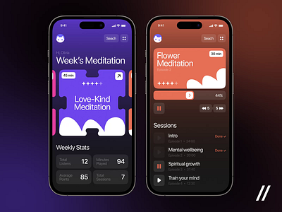 Meditation App (Mobile iOS, Android) android animation graph graphic design ios meditate meditation mental health mobile motion graphics purrweb ui uiux