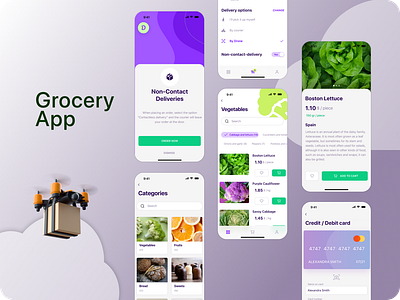 Grocery App Concept app design illustration typography ui ux vector
