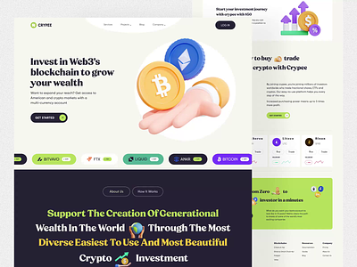Crypto website homepage animation bitcoin blockchain crypto cryptocurrency design finance landing page motion graphics nft saas technology ui ux web web design web illustration web3 website