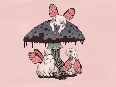 Magic rabbits fairy goblincore illustration magic rabbit retro illustration vintage illustration vintage inspired