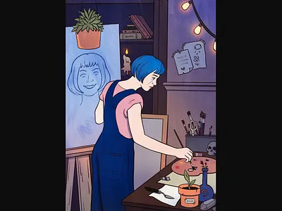 Artist at work artist girl illustration illustration retro illustration sad vintage illustration vintage inspired warm