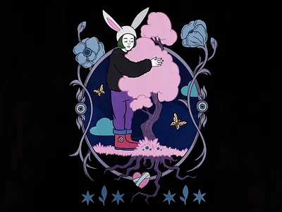 Nature lover girl illustration illustration melancholic mystical nature retro illustration sad tree vintage illustration vintage inspired