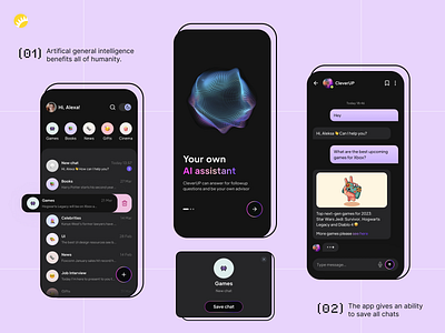 AI assistant app 3d ai android artificial intelligence chat chatgpt design graphic design hig ios material messenger mobile onboarding popular popup trend ui ux
