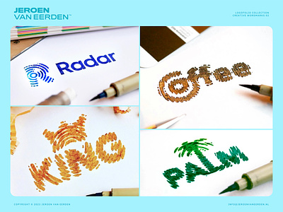 Creative Wordmarks 02 brand identity design branding coffee creative logo creative word mark king lettering design logo logo design logofolio marker mixed media logo palm radar sketch word mark wordmark