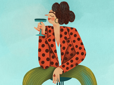 Friday mood illustration character characterdesign dots drink friday friday mood illustration illustrator ladybug polka dot wine woman