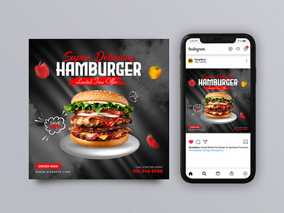 Social Media Banner | Instagram Carousel Design Template advertisement advertising background banner branding creative delicious burger design flyer design food flyer food menu graphic design hamburger instagram carousel pizza menu poster restaurant banner social media banner social media post square flyer