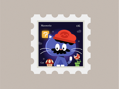 Cat Stamp: 06. Meowrio Edition bonus cat cat stamp illustration india mario meow mushroom mushtache series stamp vector