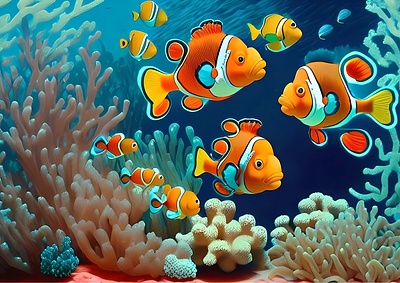 A Group of Clownfish clownfish graphic design home design home interior masterpiece motion graphics oceans sea underwater wall decor wall decorate wall decoration
