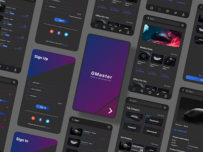 GMaster Mobile Apps dark dark mode ecommerce gaming gaming gear headset keyboard marketplace mobile mobile apps mobile apps design mobile design mouse product design ui user interface ux