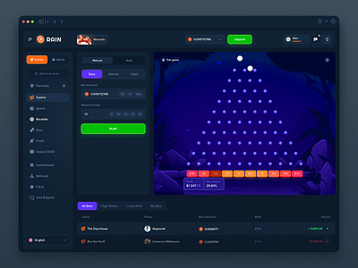 Rain Bet - Plinko Game bet betting casino casino app casino ux crash crash game crypto casino gambling game interface interface casino mines p2e plinko rain bet sports ui ux web design web3