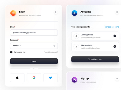 Login - Components accounts atomic clean components design system gradients login minimal product design signup ui ux
