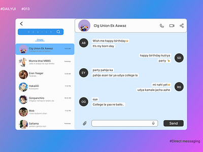 Daily UI Day013 - Direct messaging app dailyui dailyuichallenge day013 design designdaily desktop directmessaging dribble figma figmadesign fundesign laptop learning skillimprovement typography ui uidesign uiuxdesigner