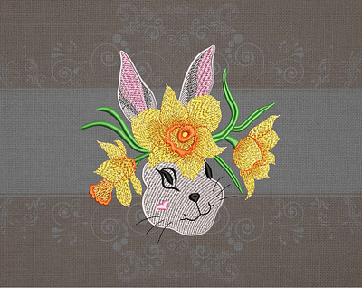 Bunny with daffodils Machine embroidery design adobe illustrator animal design embroidery embroidery design embroidery digitizer embroidery digitizing embroidery digitizing company flower illustration