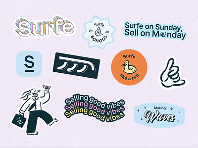 Stickers Pack - Surfe 🌊 branding colors design graphic design graphism illustration inspiration logo post print socialmedia stickers trend ui