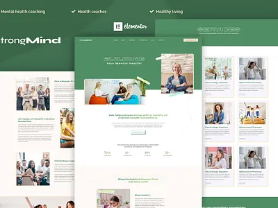 StrongMind - Mental Health & Psychologist Elementor Pro Template coaching counseling elementor health health care mental care mental health psychologist template kit ui