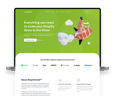 Shoptimized Homepage Design 3d businees clean conversion design designer figma green homepage illustration marketing sales shopify shoptimized simple ui ux web design website