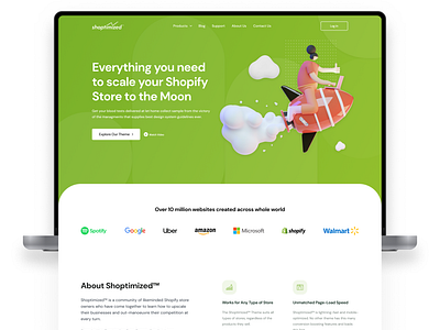 Shoptimized Homepage Design 3d businees clean conversion design designer figma green homepage illustration marketing sales shopify shoptimized simple ui ux web design website