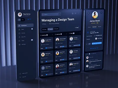 Dashboard Dark Theme 3d app cards clean dark theme dashboard design hr interface list managment mobile profile ui ux